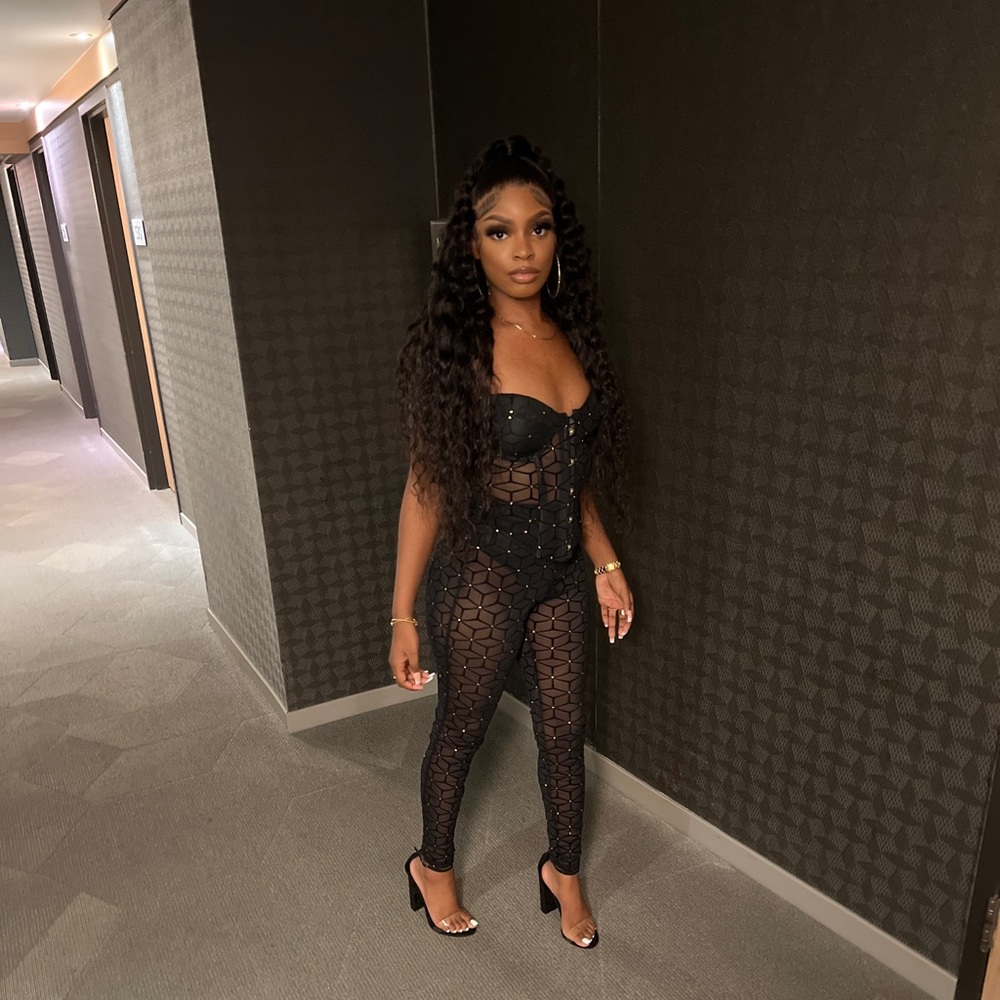 Two Piece Black Corset Pants Set
